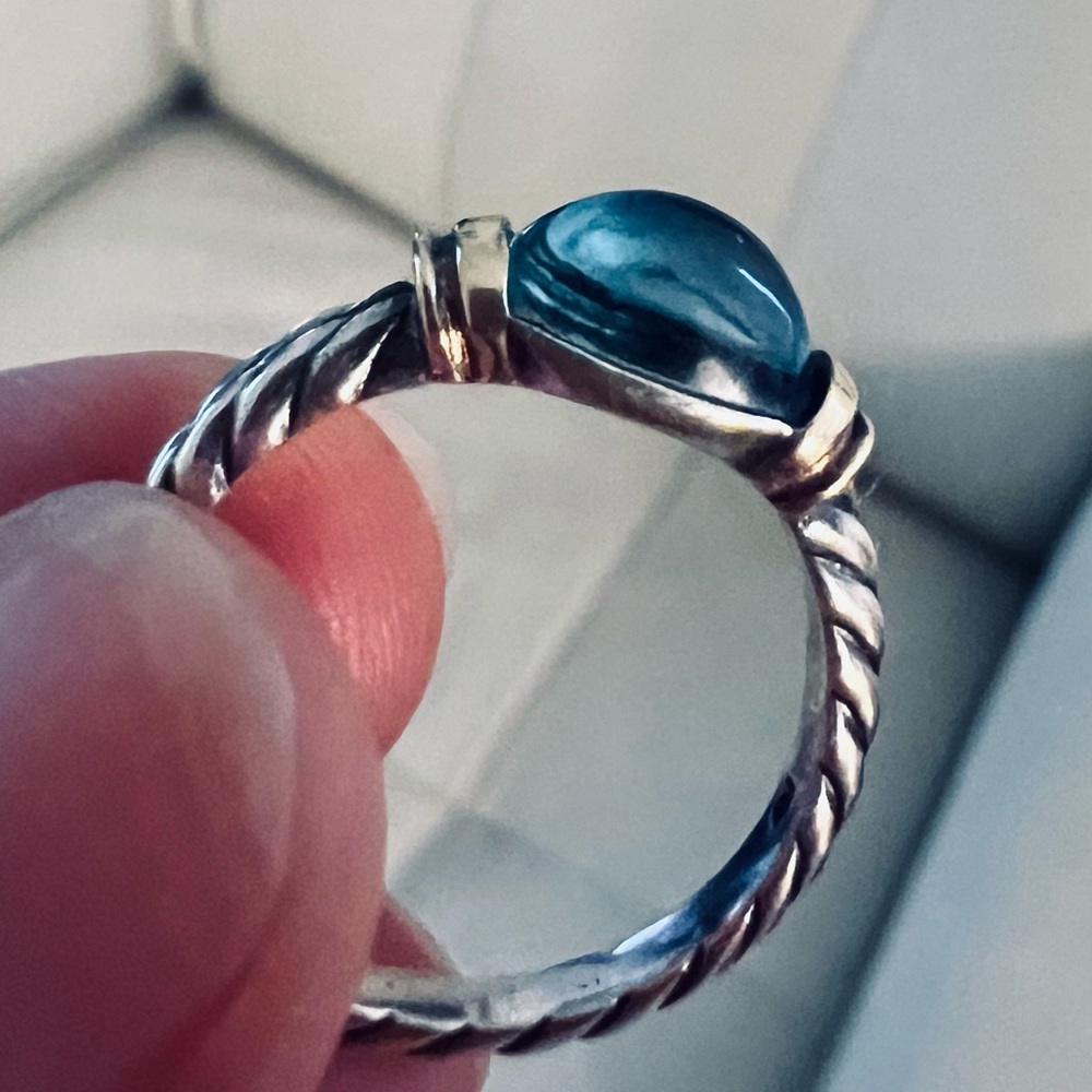 David Yurman sterling silver/18k yellow gold blue topaz ring, size 6